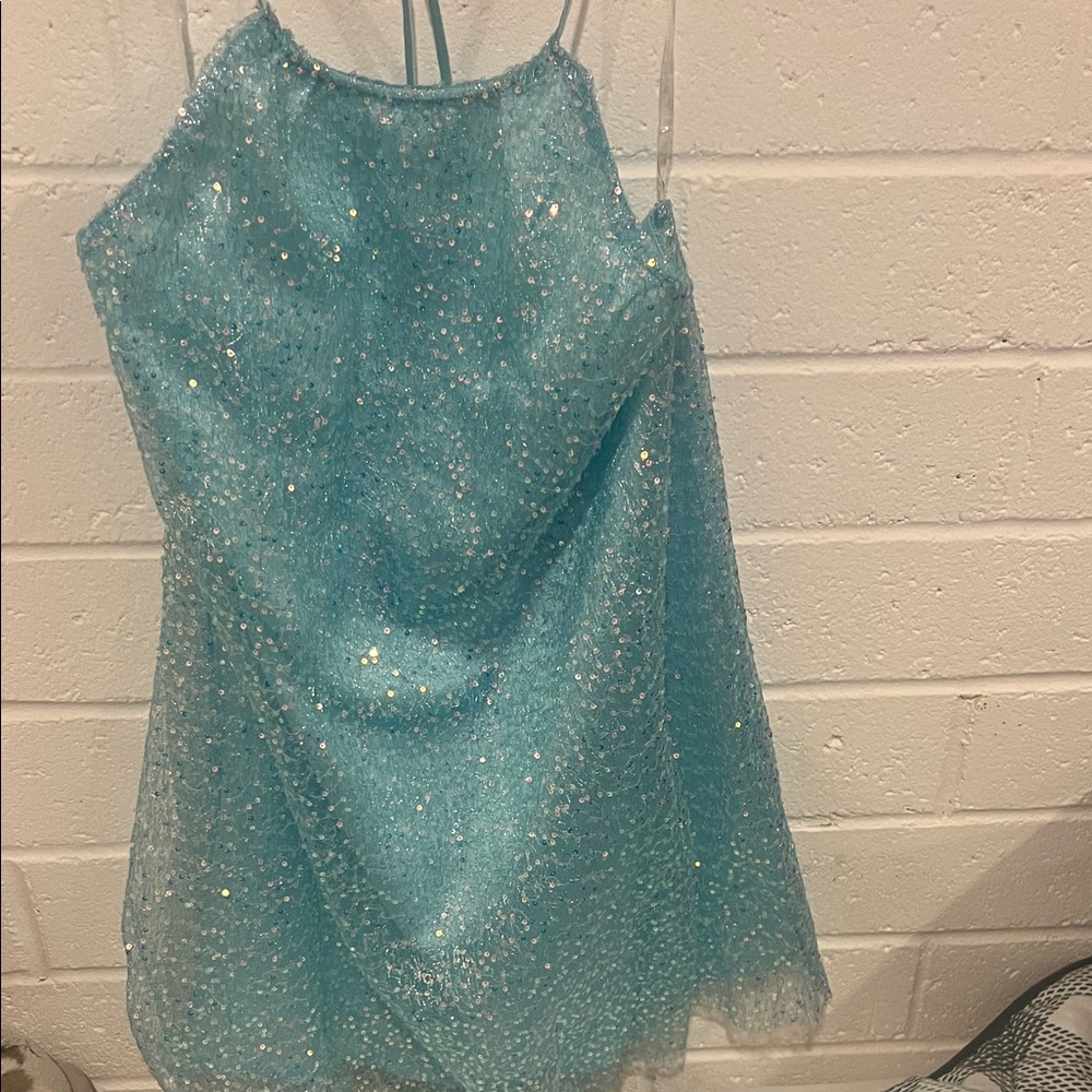 Fashion Nova Blue Sequin Spaghetti-Strap Mini Dress